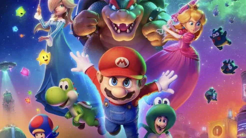 Mario appears on a poster with his friends.