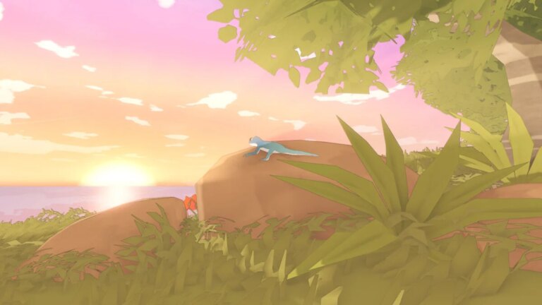 Lagarto fofo enfrenta um mundo lindo 900 vezes maior que seu tamanho em Gecko Gods