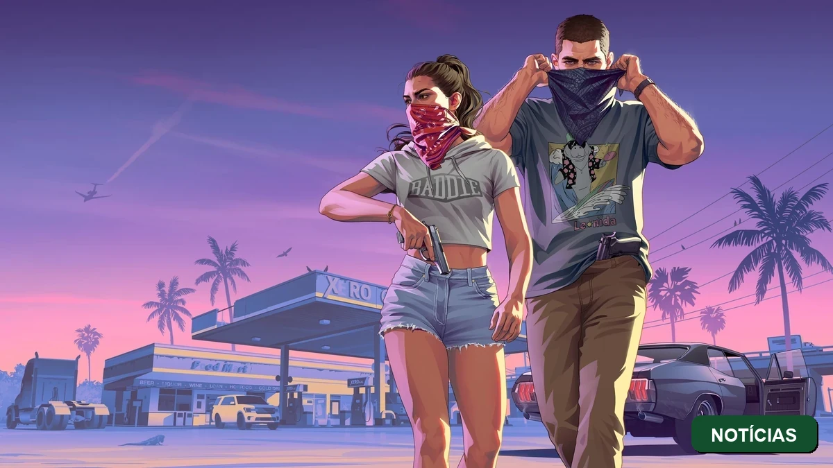 Key art oficial de GTA 6 com os protagonistas Jason e Lucia, tema dos vazamentos do grupo CyberLeek em agosto de 2026