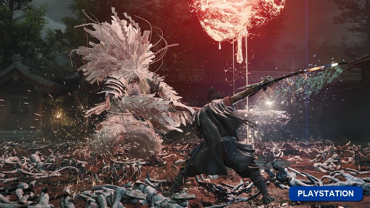 Imagem final com badge da categoria PlayStation sobre a demo de Onimusha Way of the Sword disponível e o lançamento antecipado para 4 de setembro de 2026 com Miyamoto Musashi enfrentando os demônios Genma