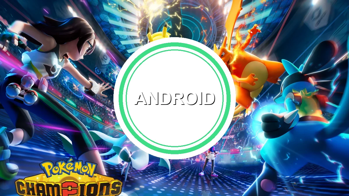 Arte oficial de Pokémon Champions mostrando o jogo de batalhas Pokémon disponível para Android e iOS com Mega Evolução