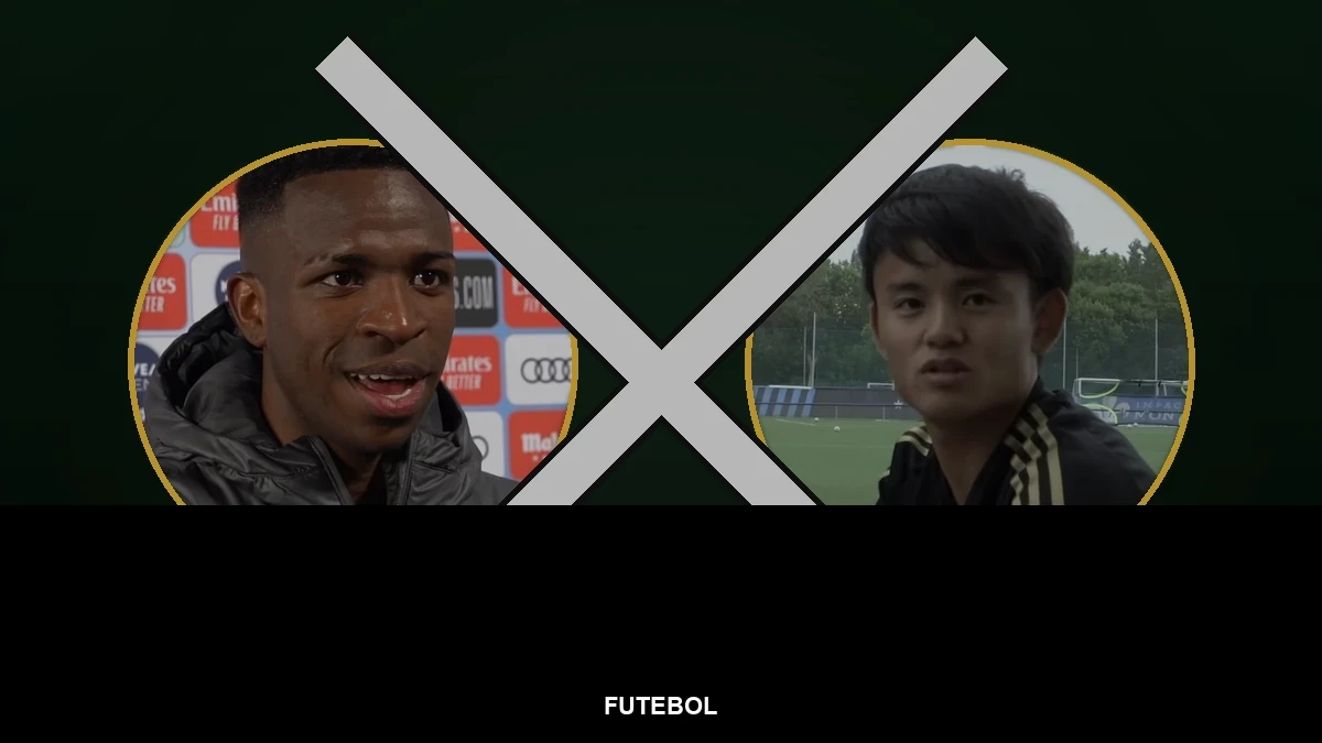 Banner da categoria Futebol sobre composição com Vinicius Junior, Takefusa Kubo e bandeiras do Brasil e do Japão para Captain Tsubasa 2: World Fighters